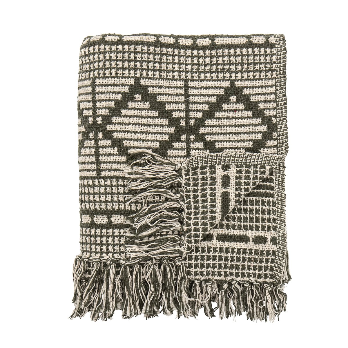 Bloomingville Plaid en coton Gutte 130x160 cm Vert | Design Scandinave | Plaids & couvertures en laine | Vert