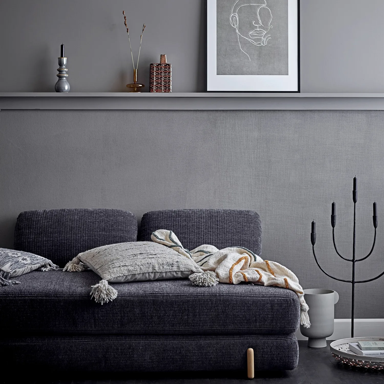 Plaid en laine avec broderies Bloomingville 125x150 cm, Nature Bloomingville