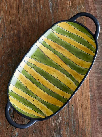 Plat de service Lilie avec poignée 15x32,5 cm - Vert - Bloomingville