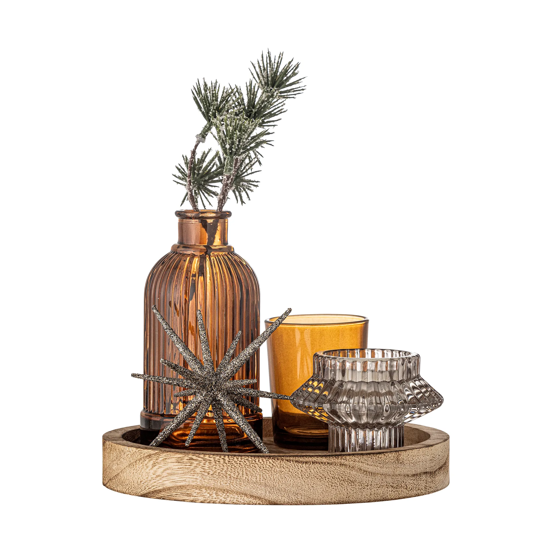 Plateau rond Sanga avec objets décoratifs, 6 pièces, Or Bloomingville