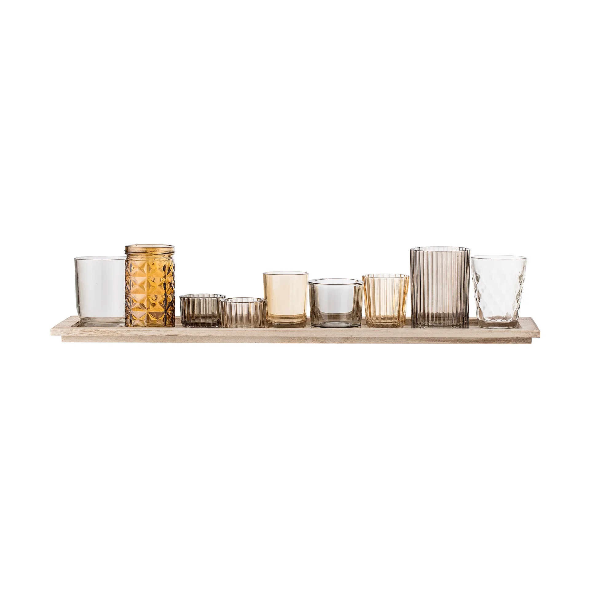 Plateau Sanga avec bougeoirs, 10 pièces, Marron Bloomingville