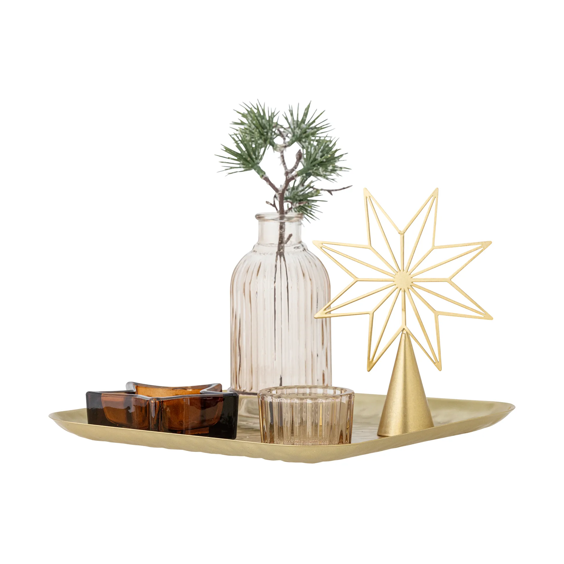 Plateau Sanga avec objets décoratifs, 6 pièces, Or Bloomingville