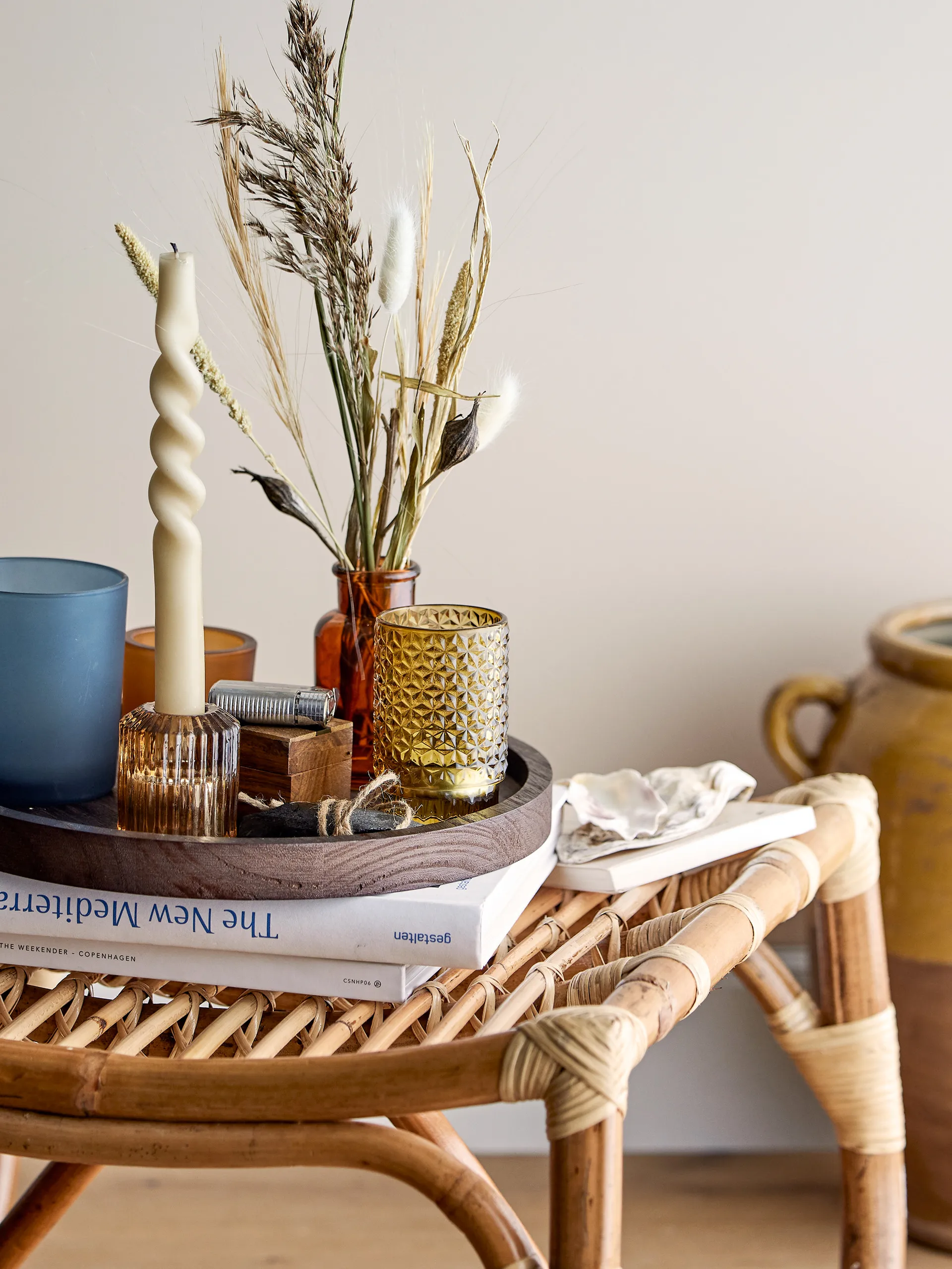 Plateau Sanga avec photophore 5 pièces, Brun-multi Bloomingville