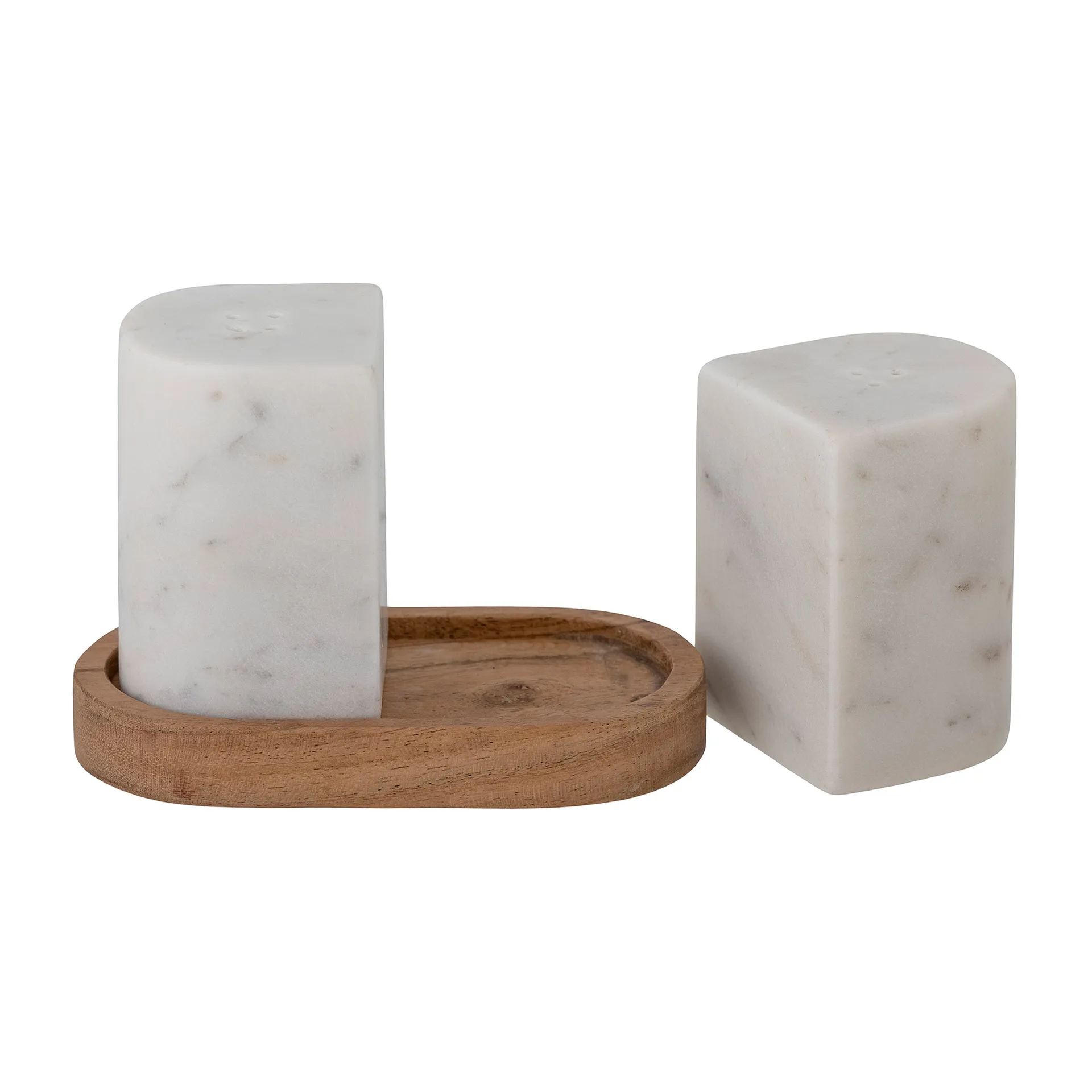 Salière et poivrière Manola avec soucoupe, Marbre blanc-bois Bloomingville