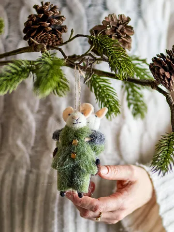 Suspension de sapin de Noël Peo laine 2 pièces - Vert-gris, 11 cm - Bloomingville
