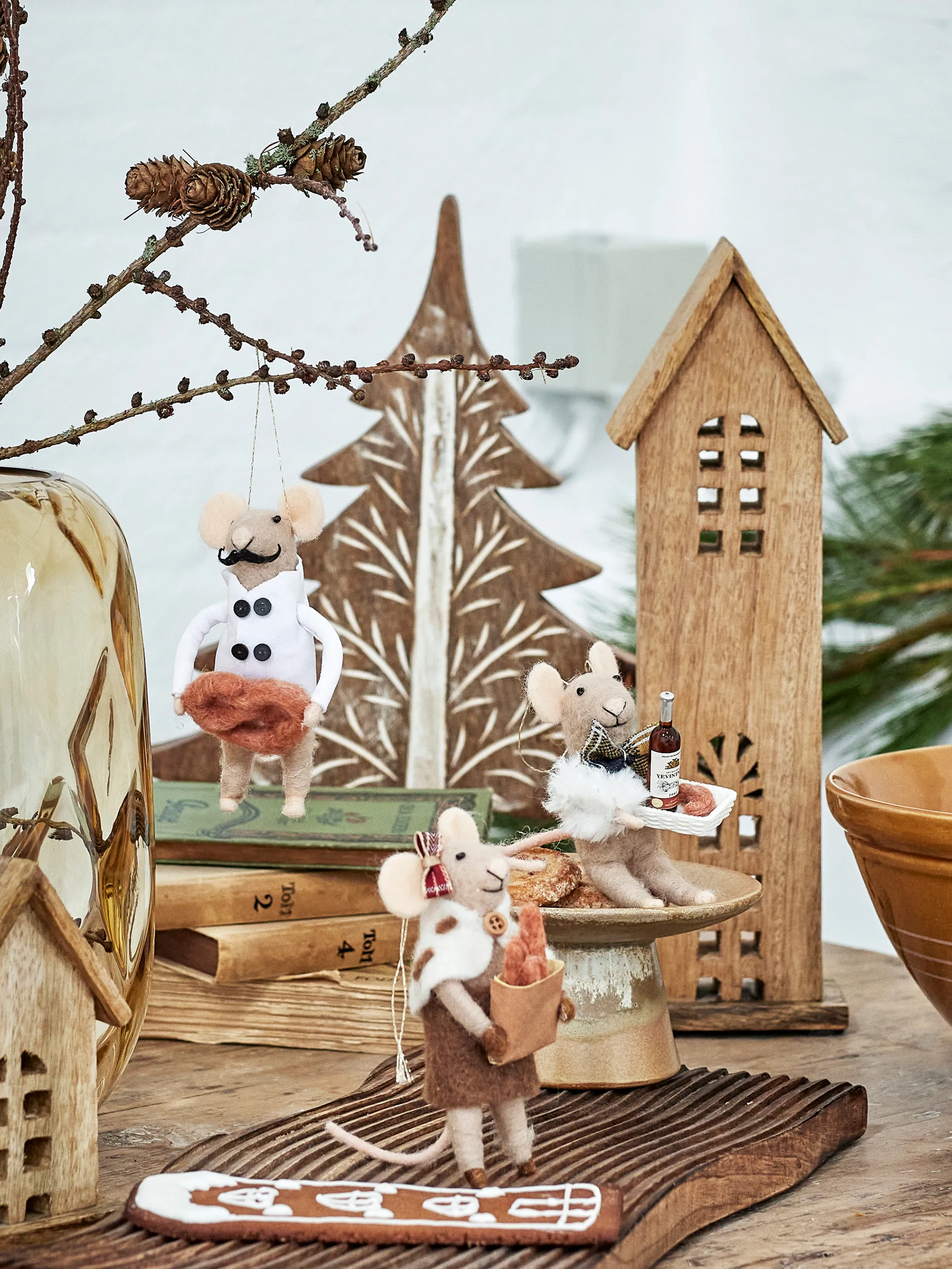 Suspension de sapin de Noël Peo laine 3 pièces, Naturel Bloomingville