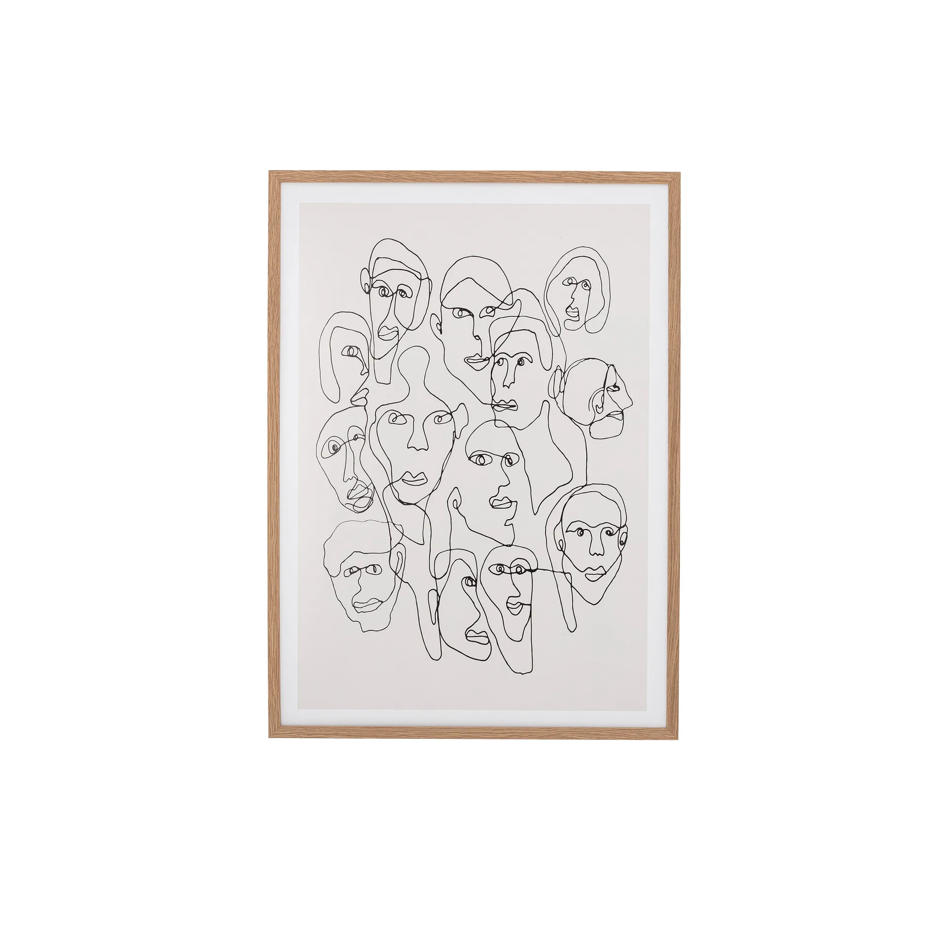 Tableau Chichi à motifs de visages, cadre en chêne, 52x72 cm Bloomingville