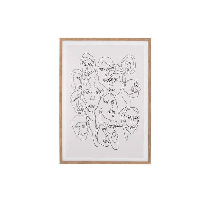 Tableau Chichi à motifs de visages, cadre en chêne - 52x72 cm - Bloomingville