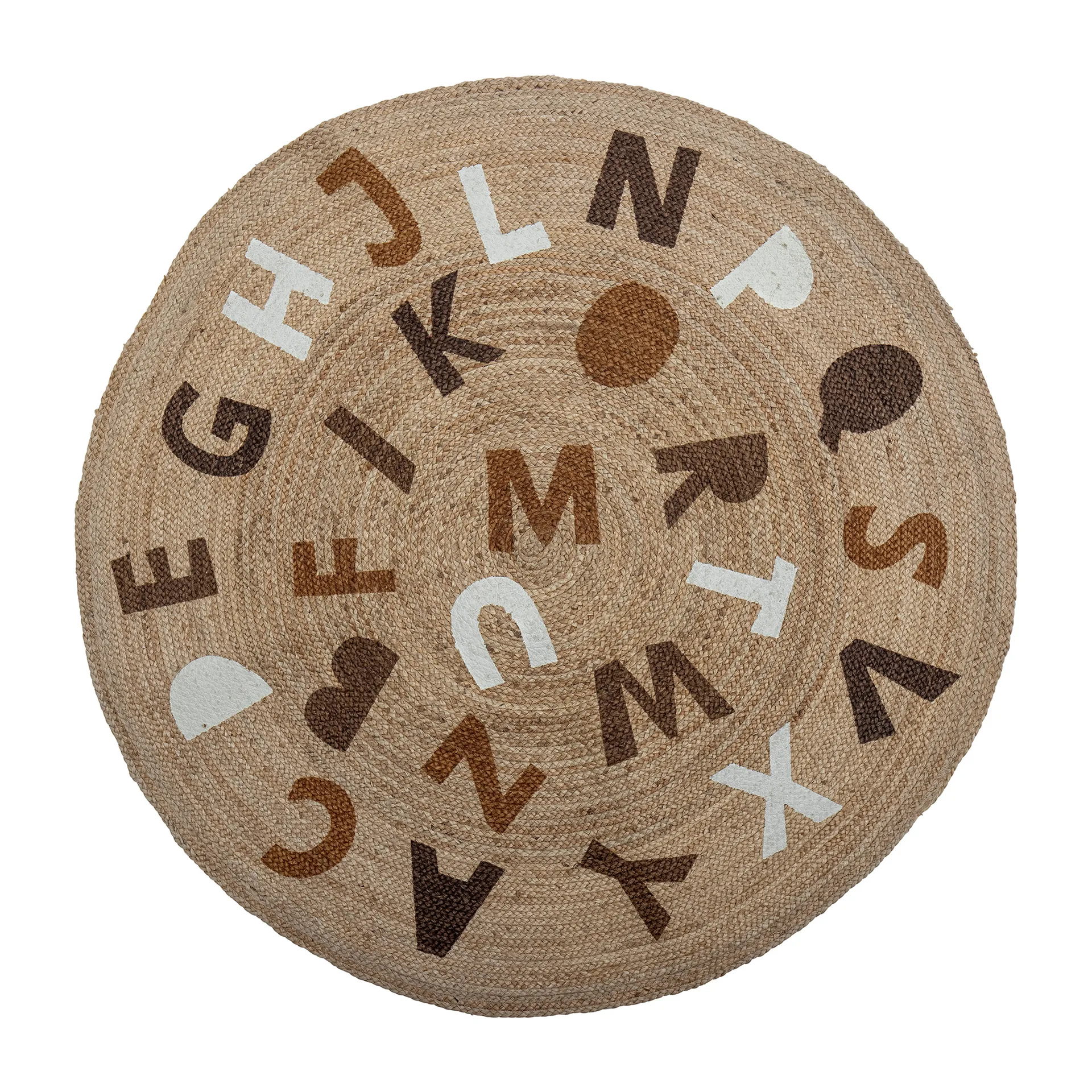 Tapis en jute Dinne Ø130 cm, Alphabet Bloomingville