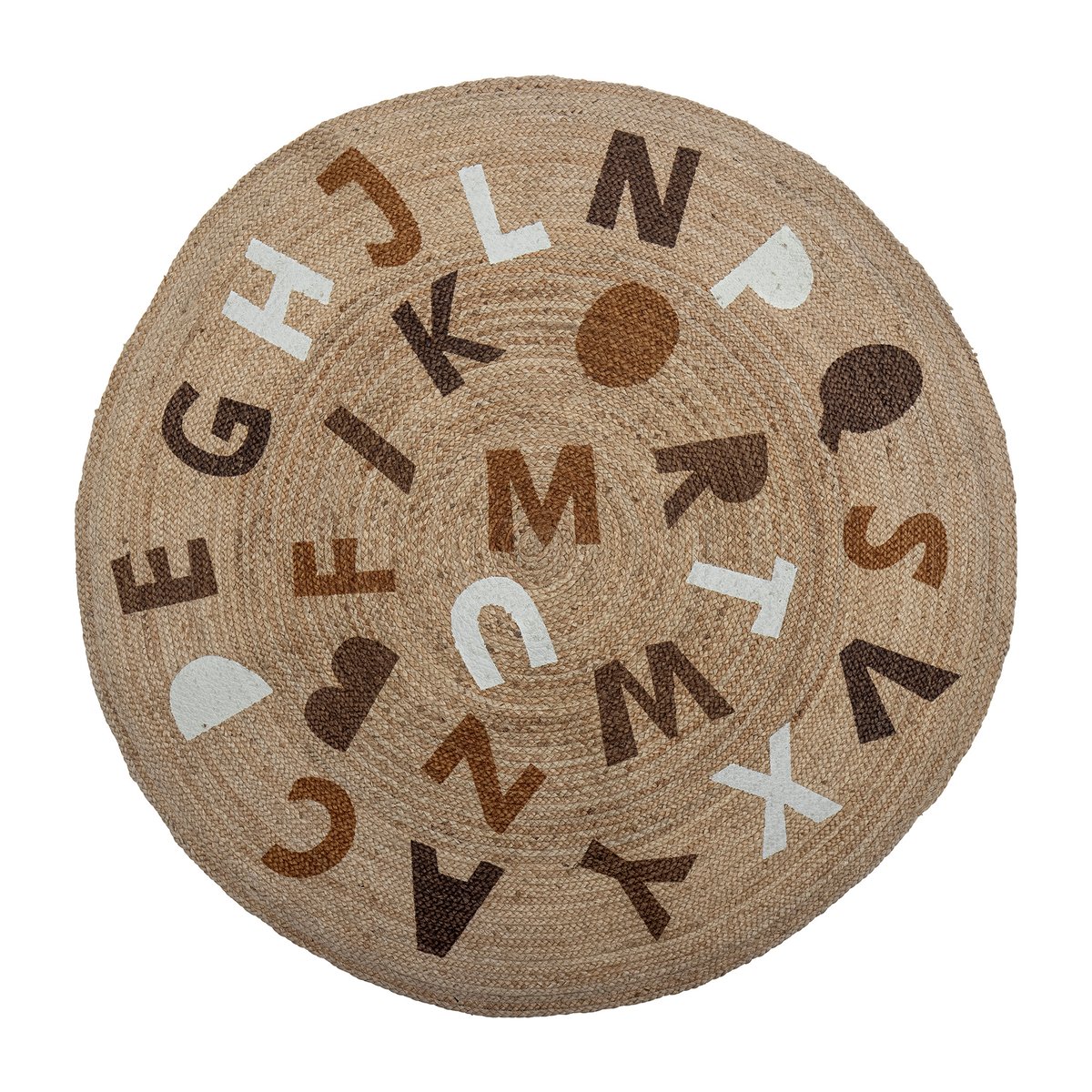 Bloomingville Tapis en jute Dinne 130 cm Alphabet | Design Scandinave | Tapis épais | Multi