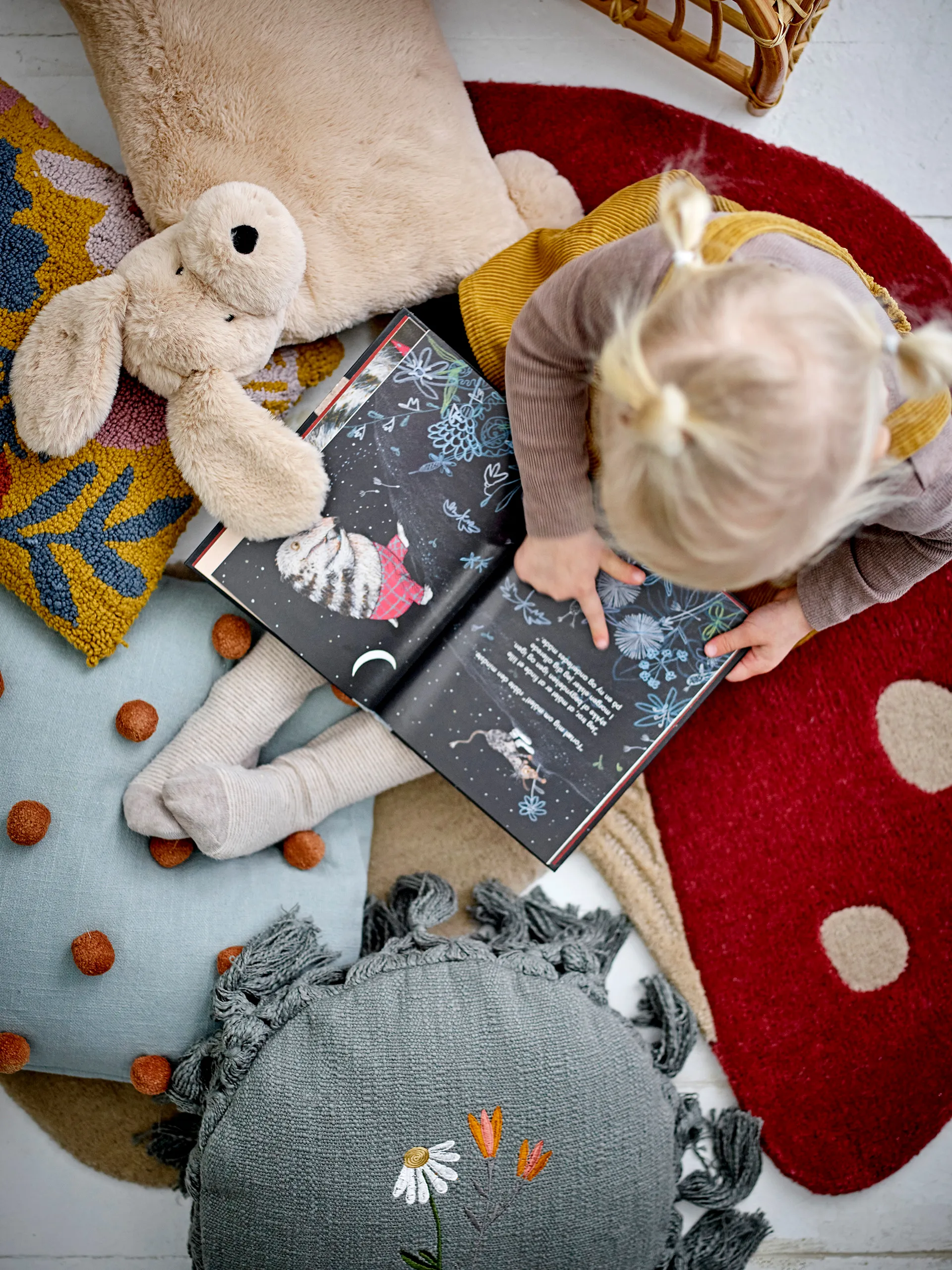 Tapis en laine Mushroom 85x90 cm, Rouge-blanc Bloomingville