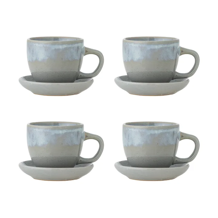 Tasse avec soucoupe Brenta, lot de 4 - Bleu - Bloomingville