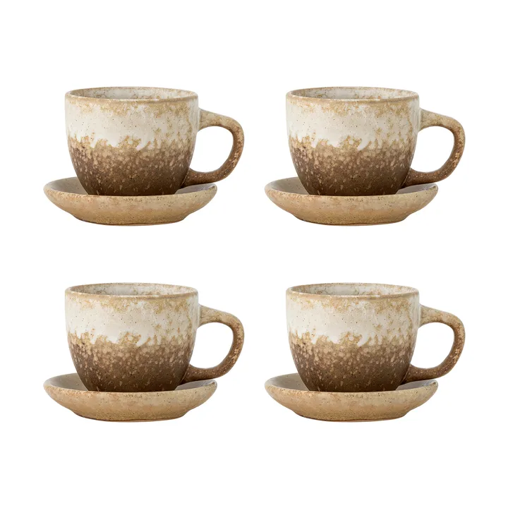 Tasse avec soucoupe Brenta, lot de 4 - Naturel - Bloomingville