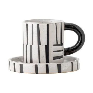 Tasse avec soucoupe Frankie 30 cl - Noir-blanc - Bloomingville