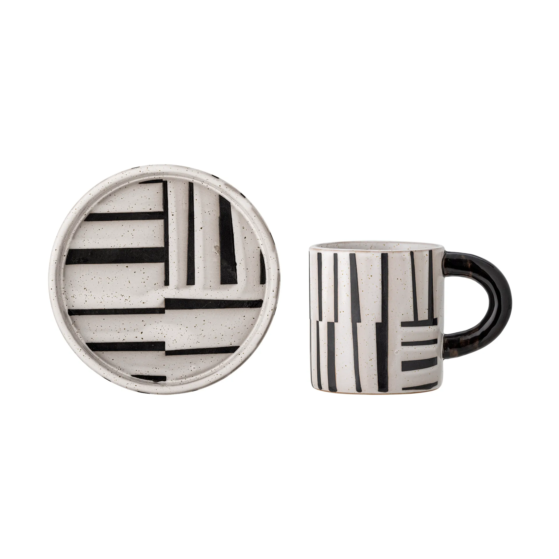 Tasse avec soucoupe Frankie 30 cl, Noir-blanc Bloomingville