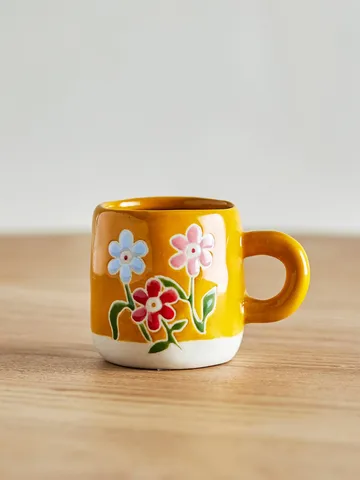 Tasse Millie 11 cl - Jaune, fleurs - Bloomingville