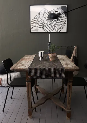 Chemin de table en coton à carreaux en jute 35x120 cm - Noir - Boel & Jan