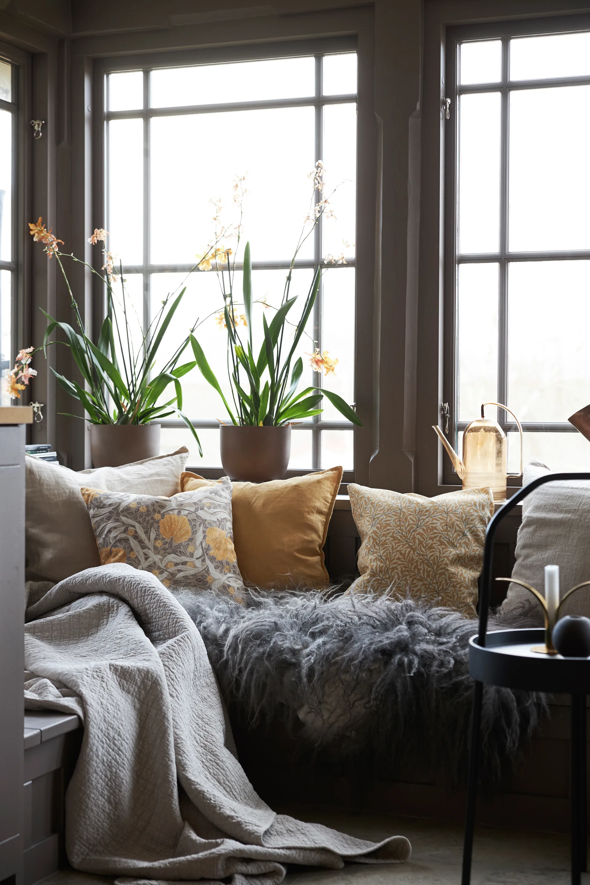 Housse de coussin Ramas 50x50cm, Blanc-jaune Boel & Jan