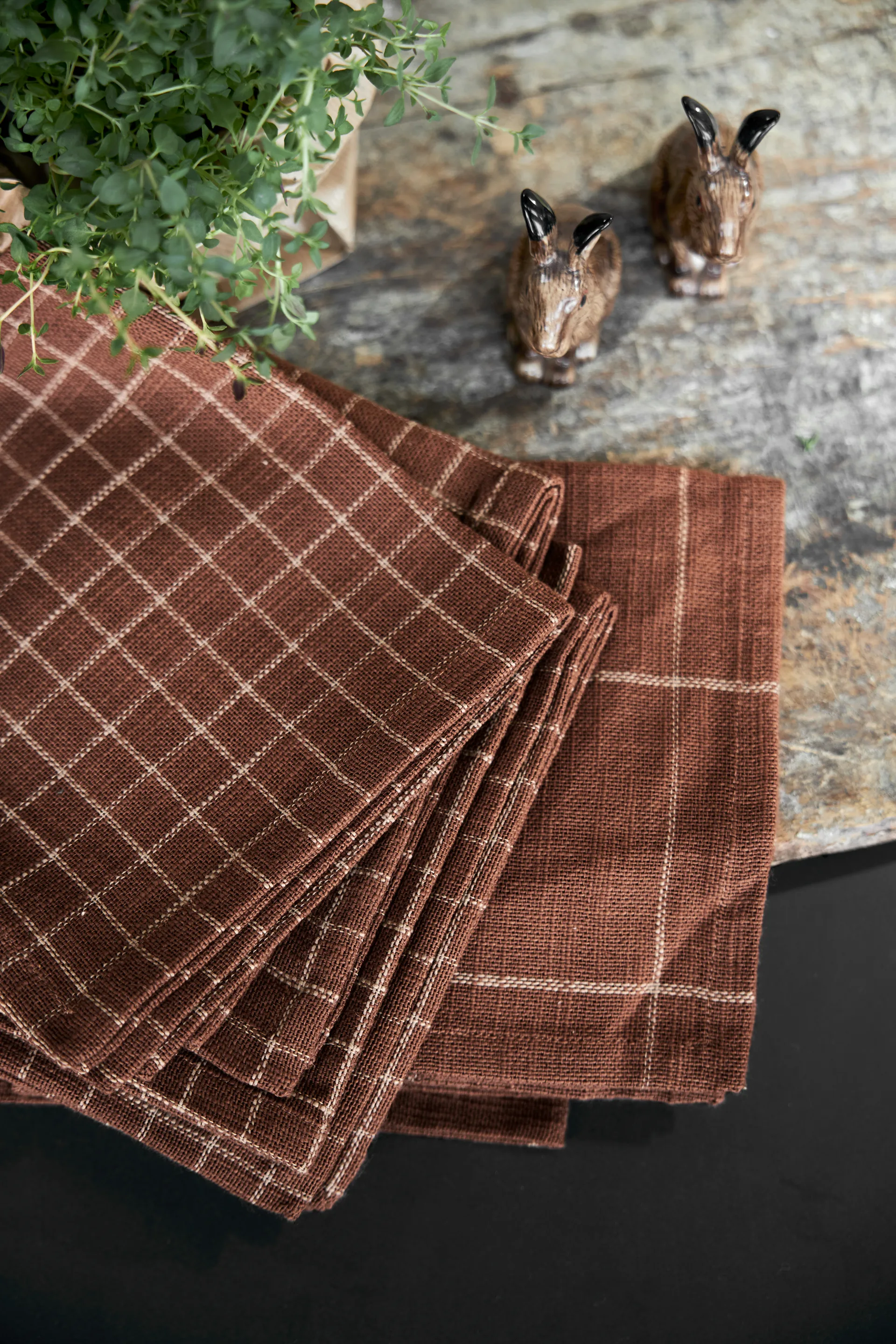 Lot de 4 serviettes en coton Lunnevik 40x40 cm, Marron Boel & Jan