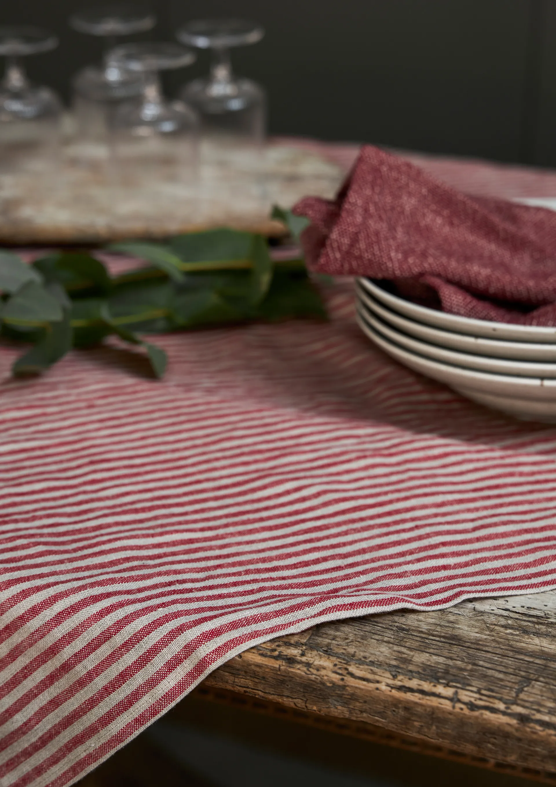 Nappe Rough Linen Stripe 85x85 cm, Rouge Boel & Jan