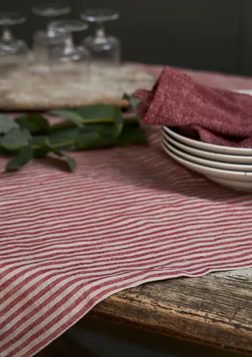 Nappe Rough Linen Stripe 85x85 cm - Rouge - Boel & Jan