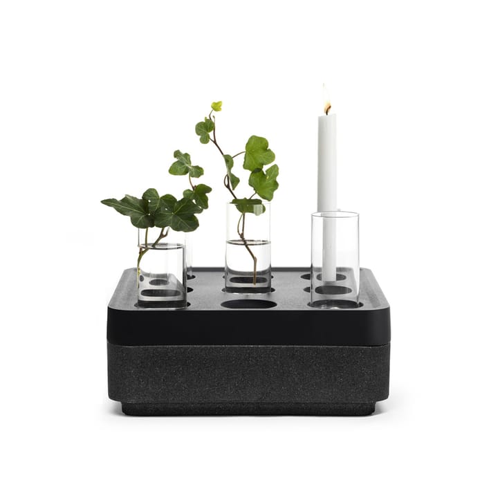 Kit cadeau Stumpastaken Small - noir, support en liège noir, lot de 4 vases, allumettes - Born In Sweden