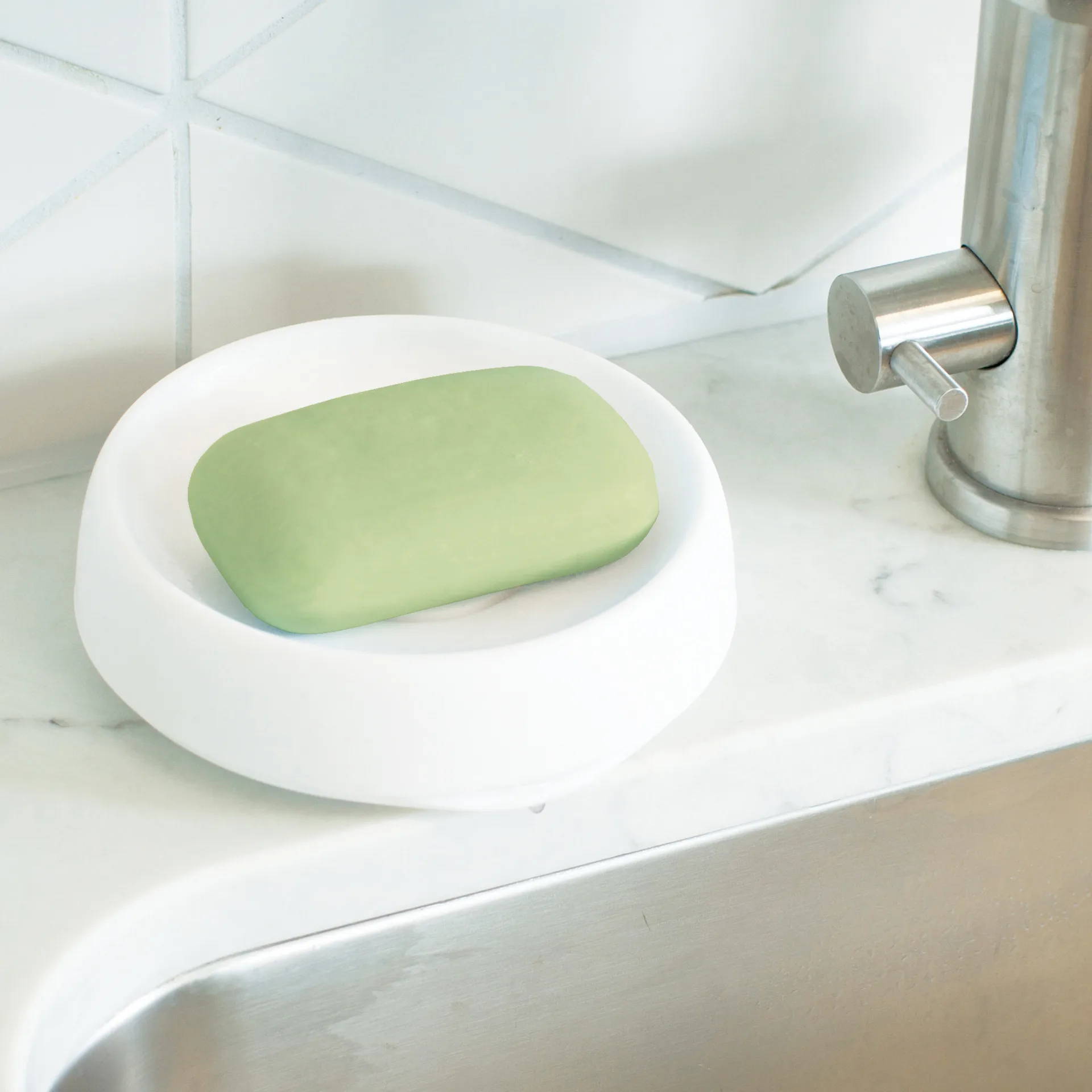 Porte-savon silicone avec égouttoir dissimulé medium, Blanc Bosign