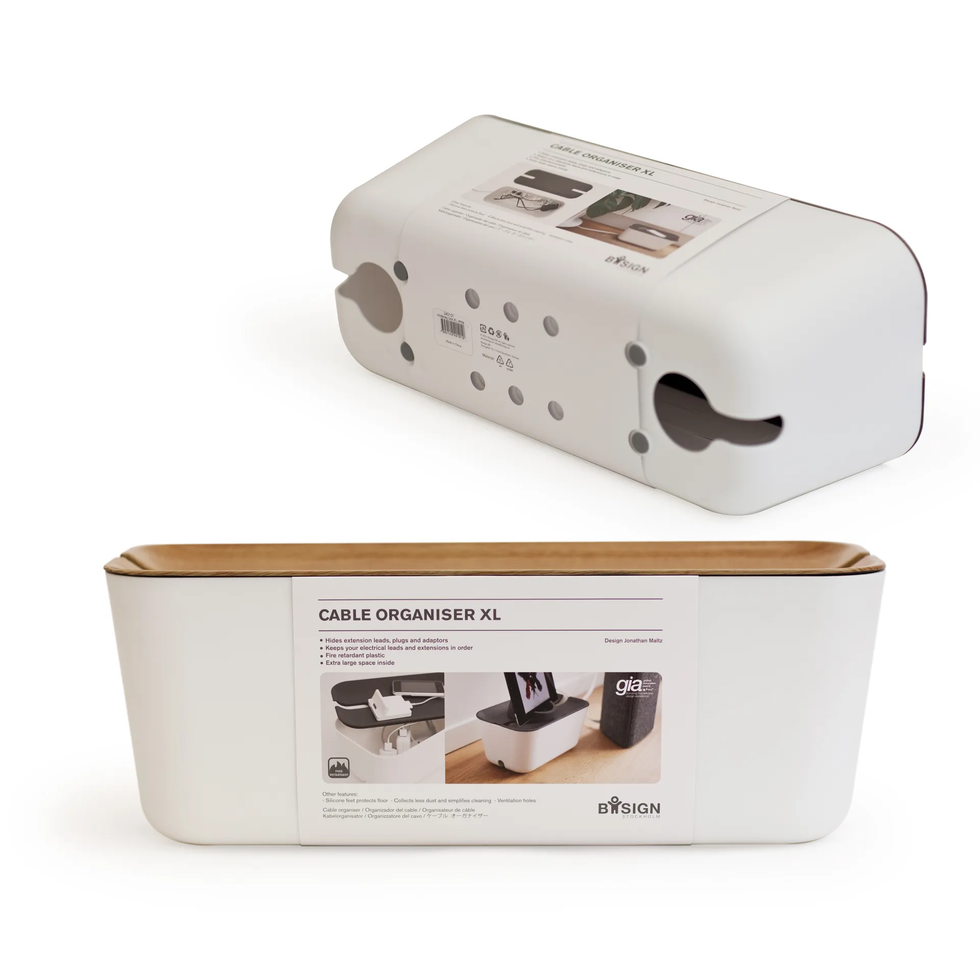 Range câbles Cable Organiser Hideaway XL, couvercle en bois Bosign