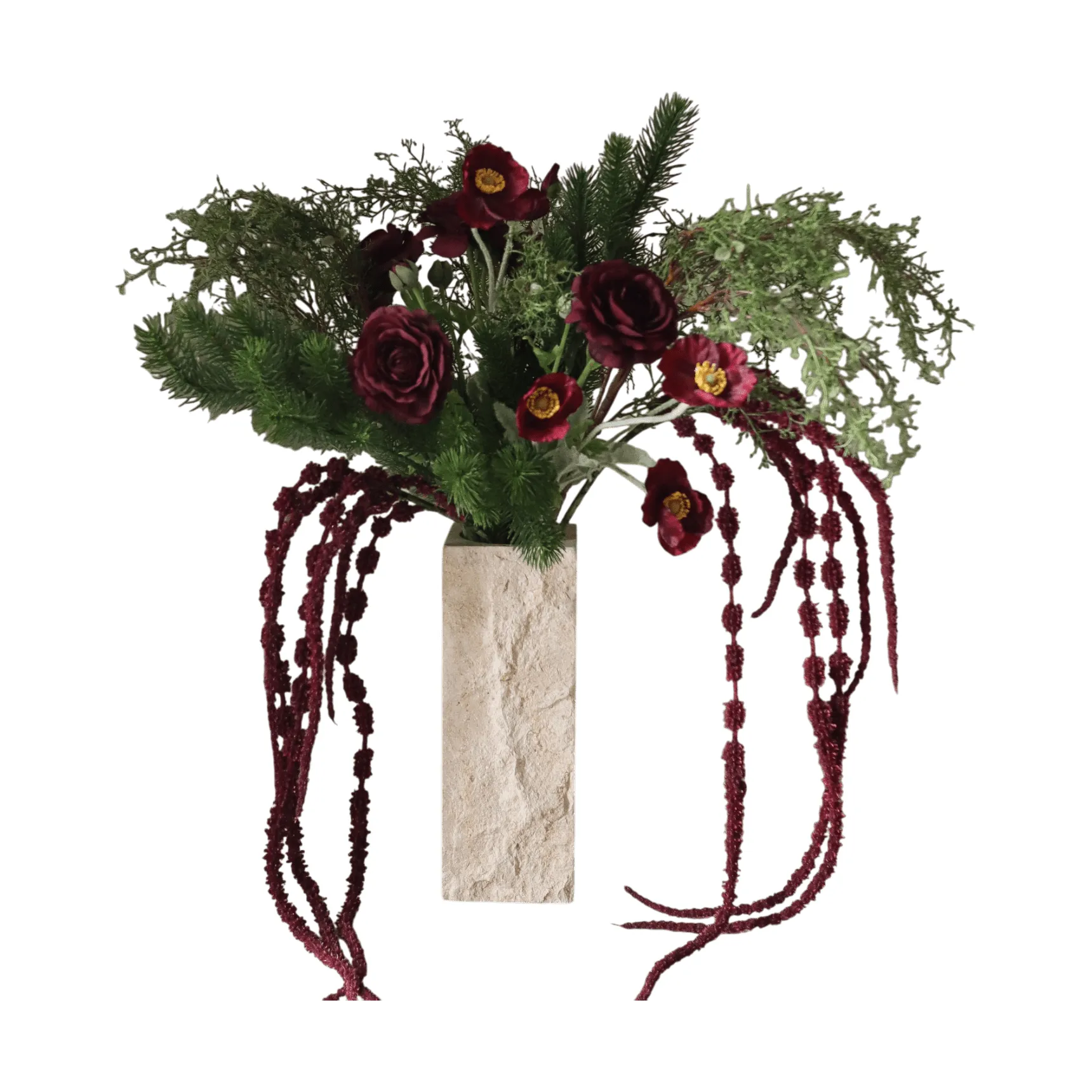 Bouquet artificiel Burnt Bloom, Renoncules, pavots, alliums, amarantes, 90 cm Botané