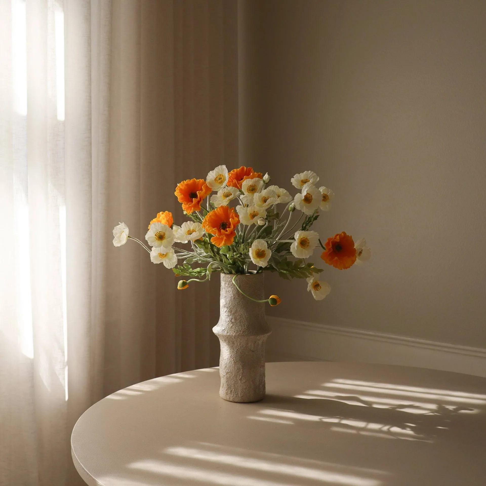 Bouquet artificiel de coquelicots, Daylight, blanc-orange Botané