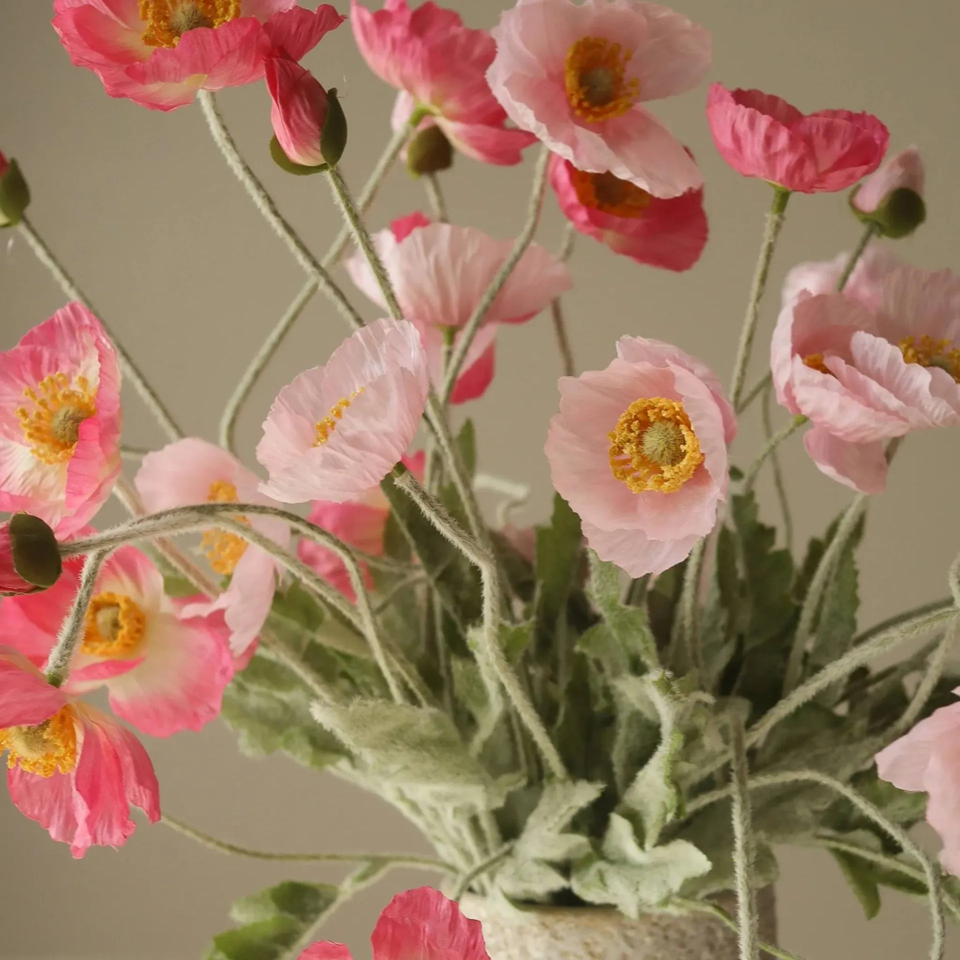 Bouquet artificiel de coquelicots, Pink Pursuit, rose clair-rose, 10 pcs Botané