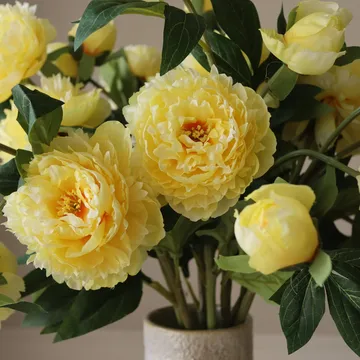 Bouquet artificiel de pivoines - Large, jaune 7 pcs - Botané