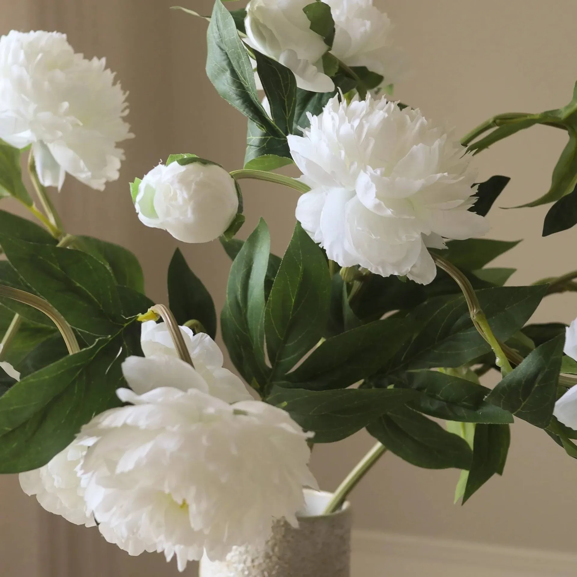 Bouquet artificiel de pivoines, Medium, blanc 5 pcs Botané