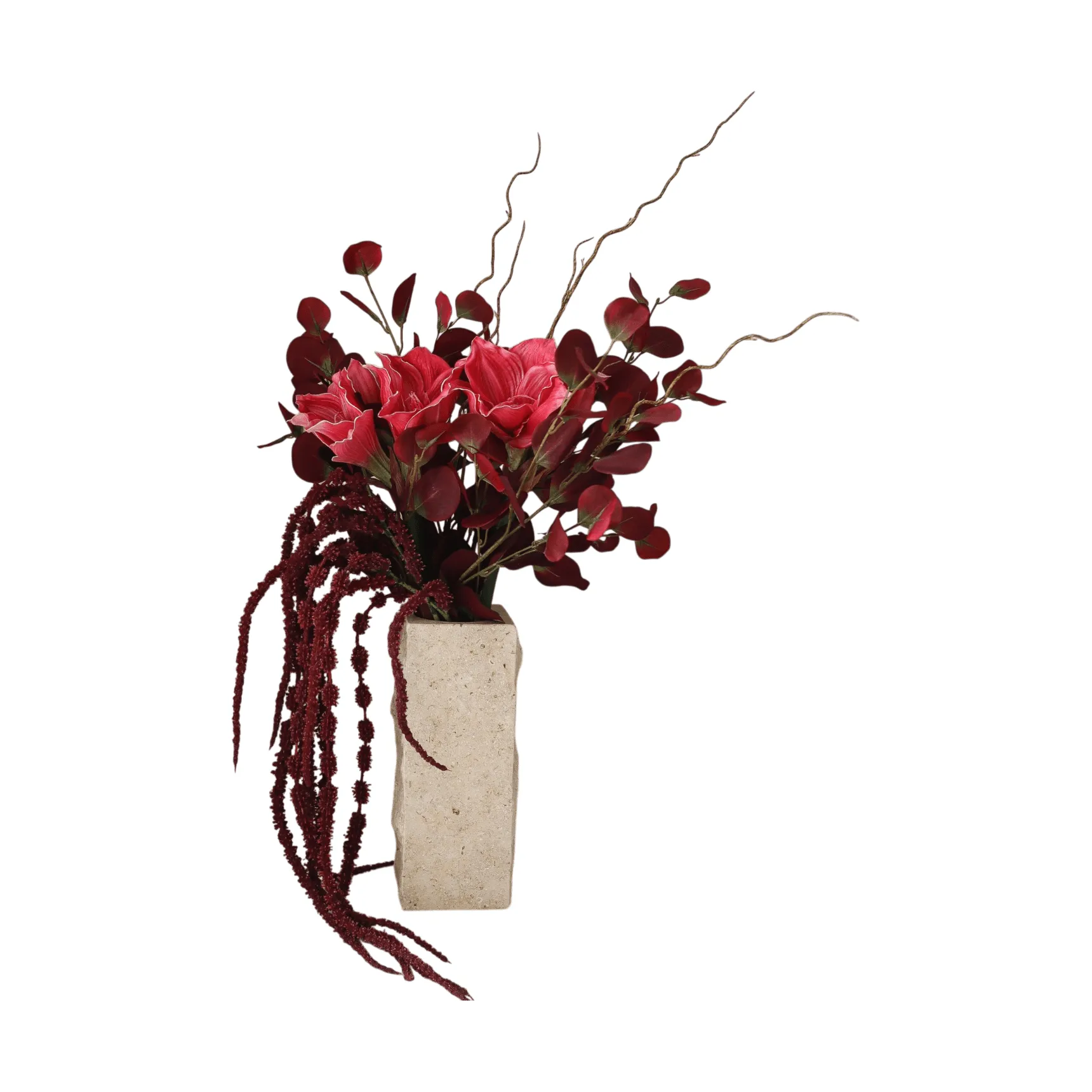 Bouquet artificiel Deep Bloom, Amaryllis, eucalyptus, amarante, branches, 120 cm Botané