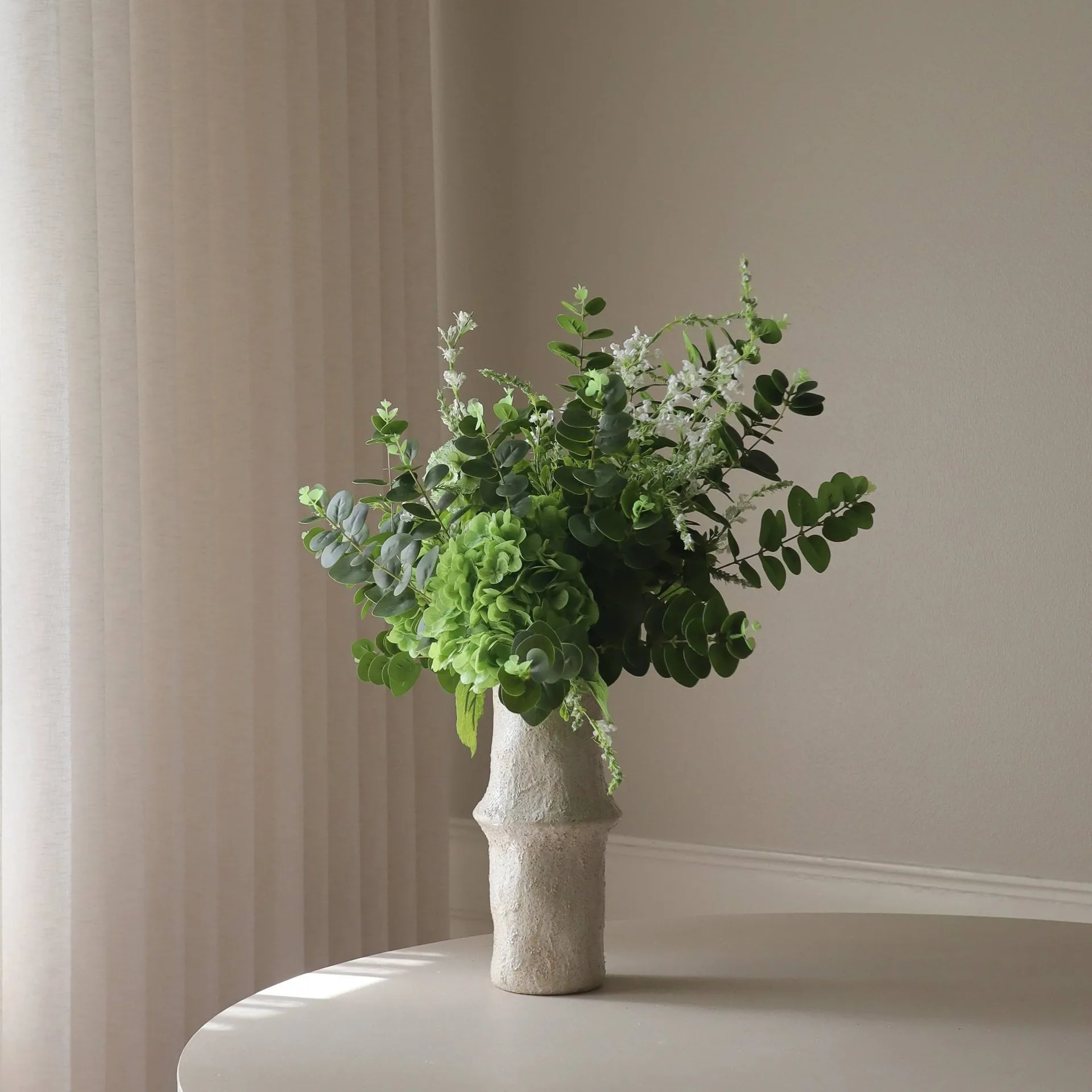 Bouquet artificiel Deep Green, Hortensia-fleurs sauvages-eucalyptus-scie du diable 15 pcs Botané