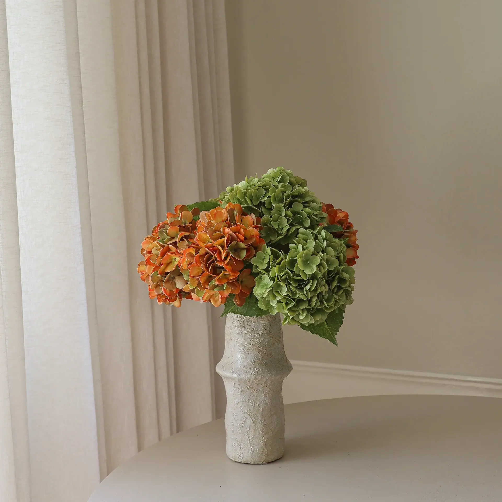 Bouquet artificiel d’hortensias, Copper, 60 cm, 7 pièces Botané
