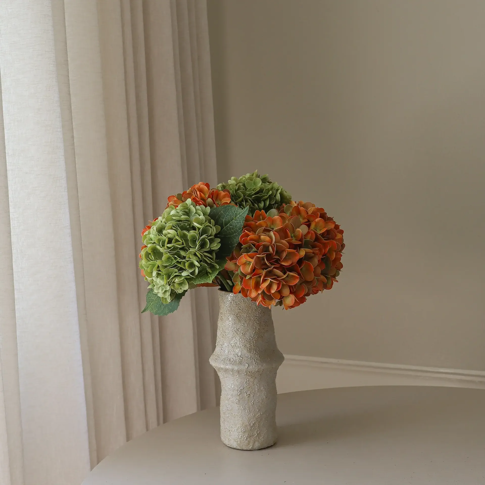 Bouquet artificiel d’hortensias, Copper, 60 cm, 7 pièces Botané