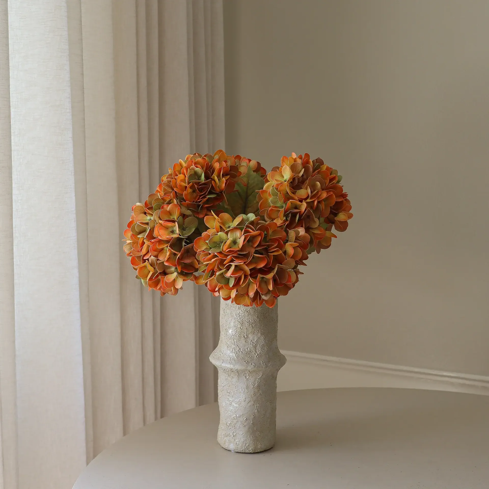 Bouquet artificiel d’hortensias, Orange, 60 cm, 6 pièces Botané