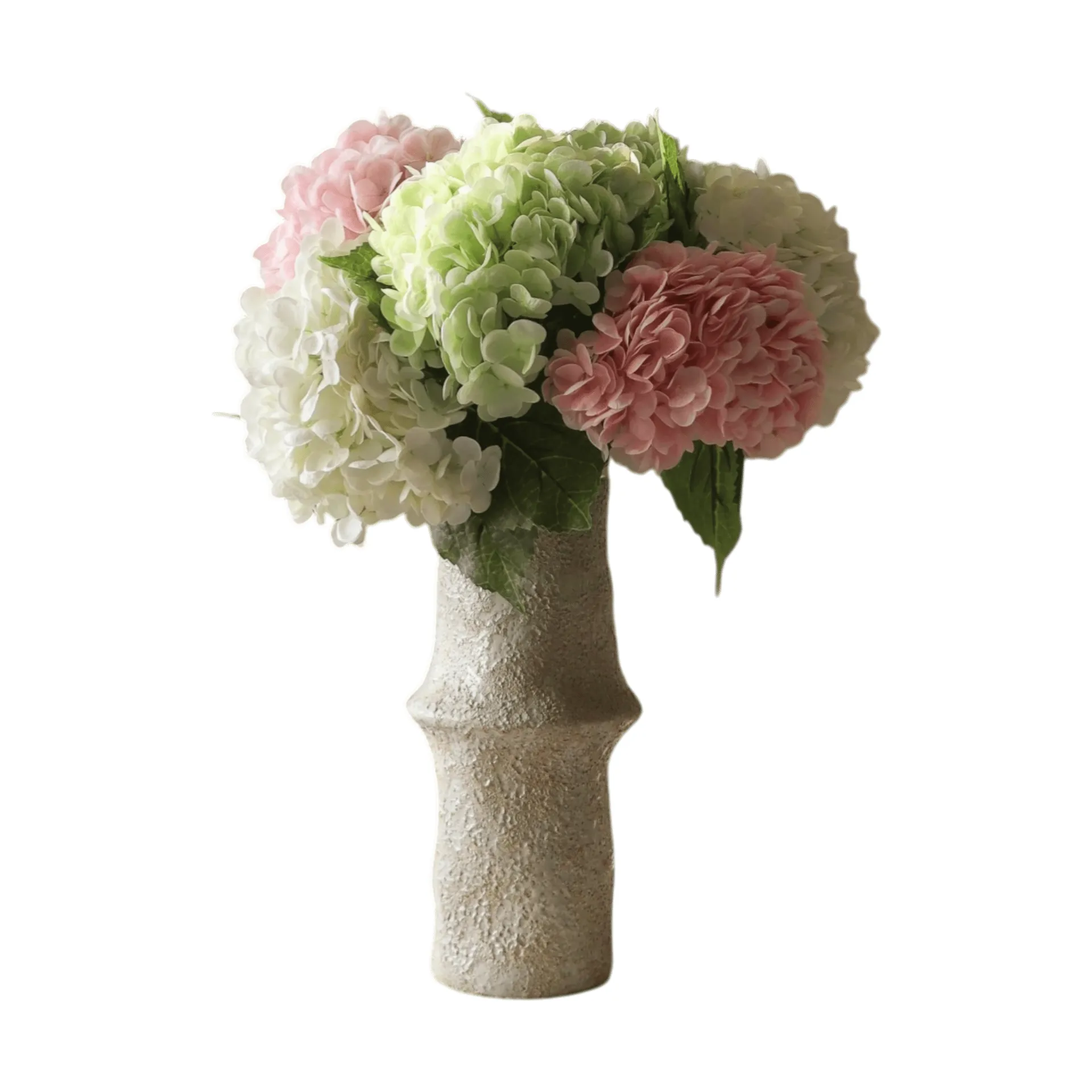 Bouquet artificiel d’hortensias, Rose-blanc-vert, 7 pcs Botané