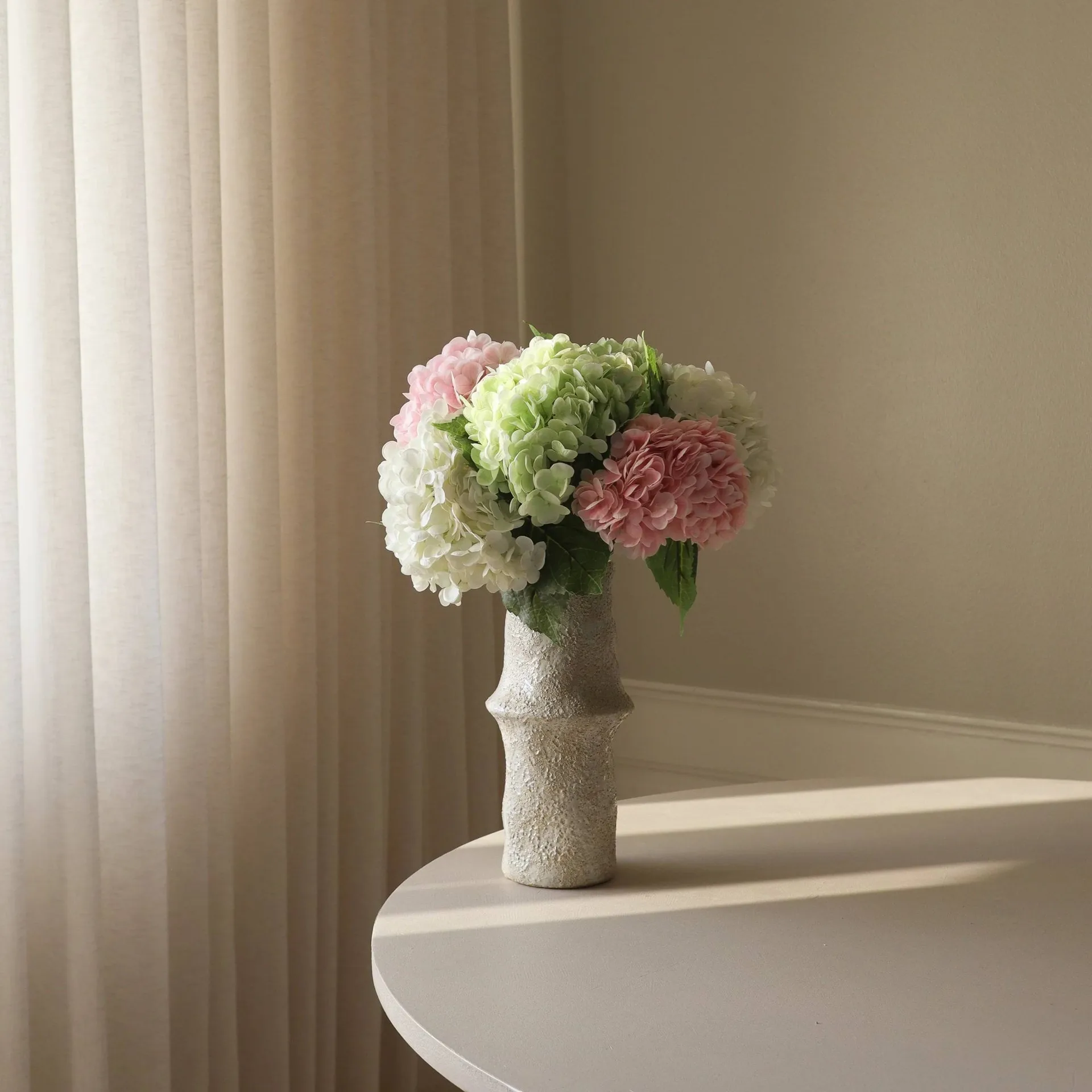 Bouquet artificiel d’hortensias, Rose-blanc-vert, 7 pcs Botané