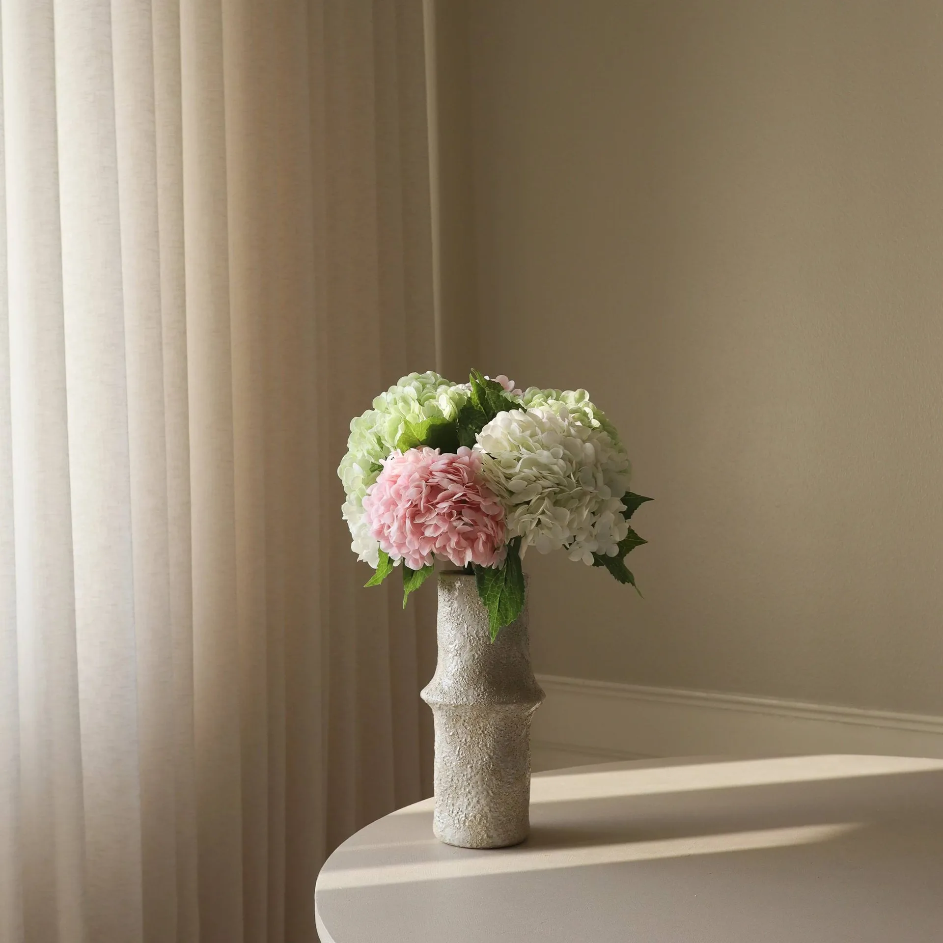 Bouquet artificiel d’hortensias, Rose-blanc-vert, 7 pcs Botané