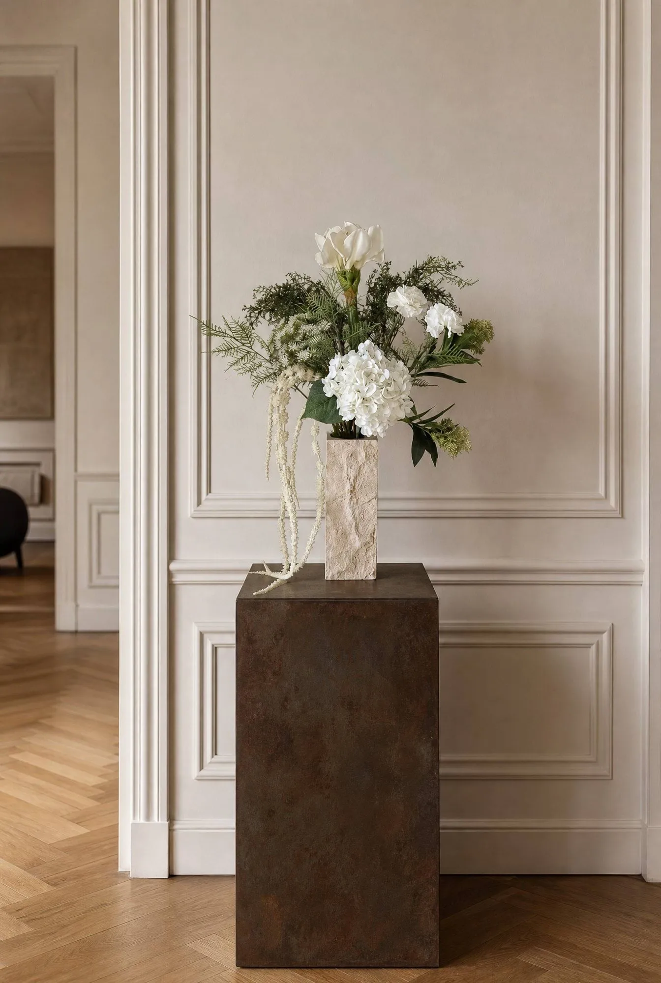 Bouquet artificiel Frosted Garden, Amaryllis, hortensia, œillets, amarante, 90 cm Botané