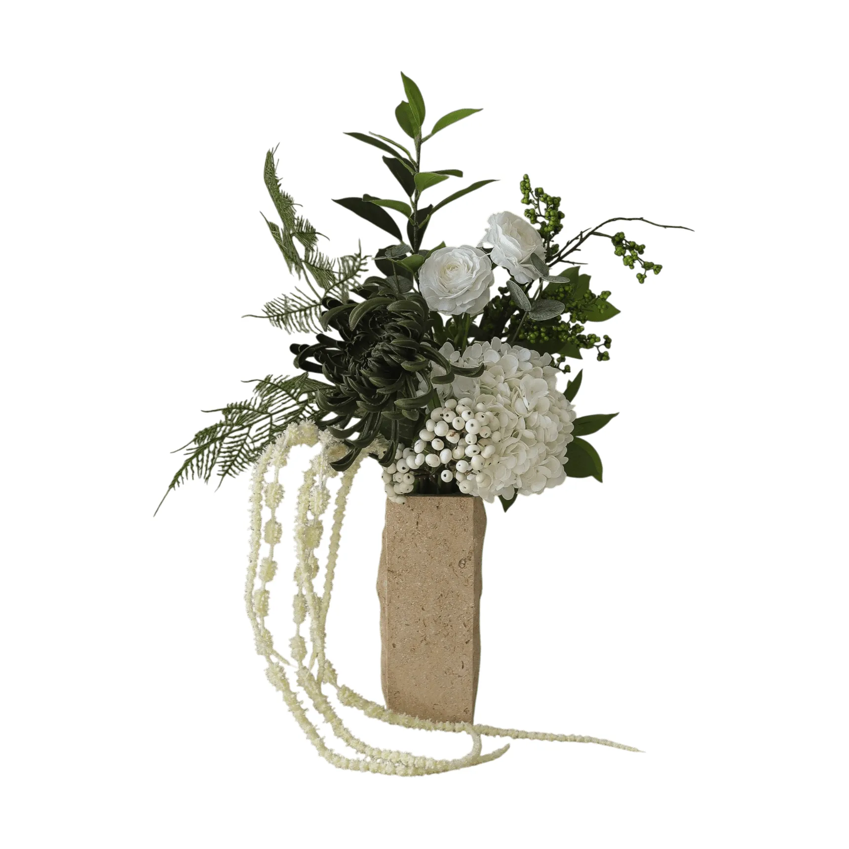 Bouquet artificiel Green Veil, Renoncules, hortensias, amarante, 85 cm Botané