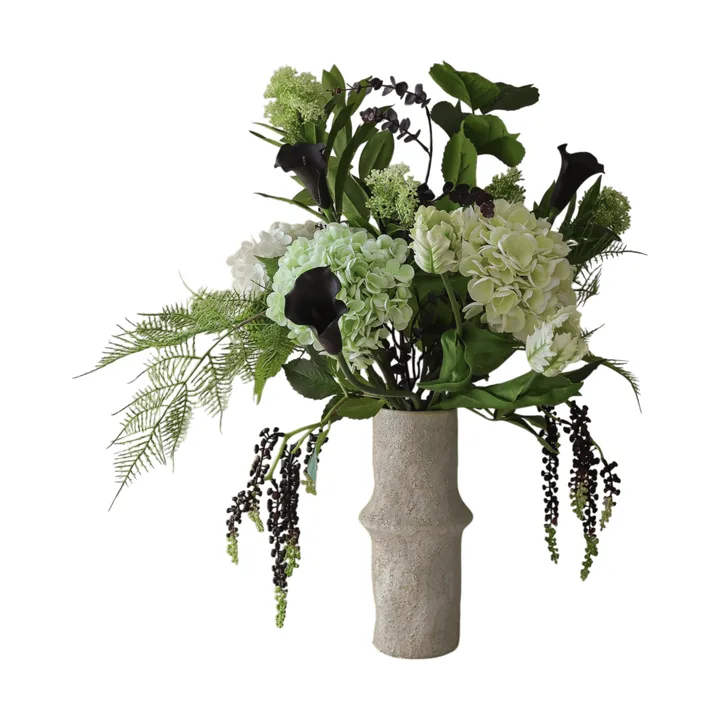 Bouquet artificiel Moonlit Garden - Hortensia-tulipe perroquet-calla, 106 cm, 17 pièces - Botané