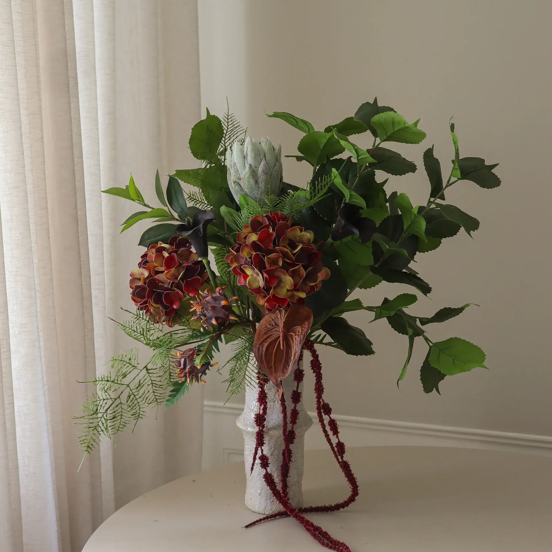 Bouquet artificiel Noir Botanica, Hortensia-calla-anthurium, 112 cm, 15 pièces Botané