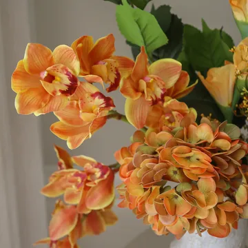 Bouquet artificiel The Orangery - Orchidée cymbidium-glaïeul-hortensia, 85 cm, 10 pièces - Botané