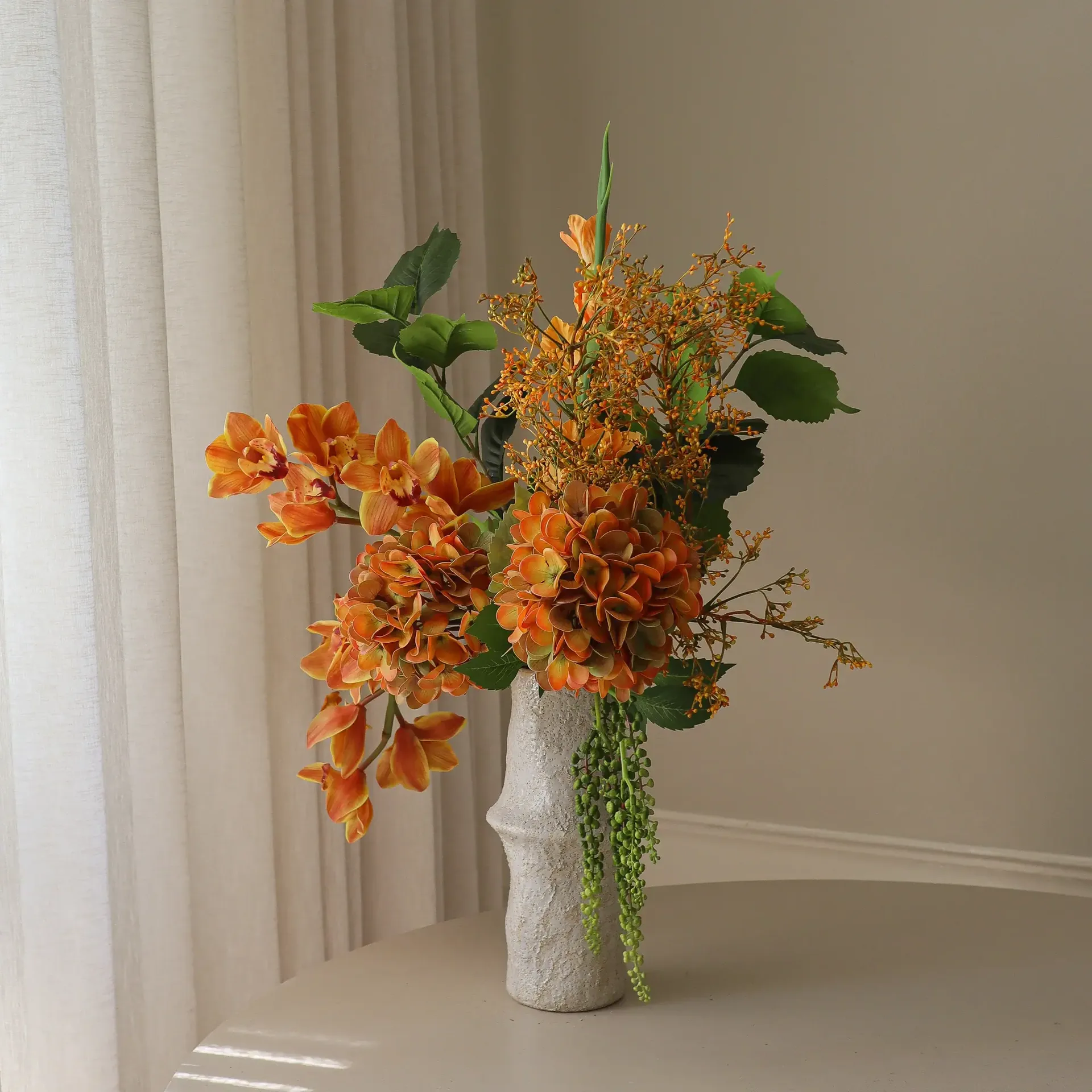 Bouquet artificiel The Orangery, Orchidée cymbidium-glaïeul-hortensia, 85 cm, 10 pièces Botané