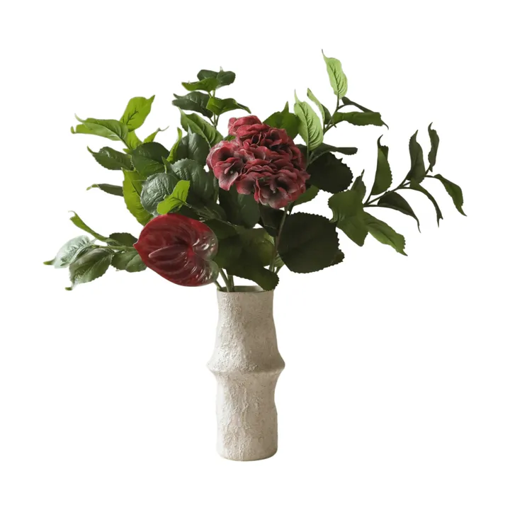 Bouquet artificiel Velvet rouge - Hortensia-rouge anthurium 6 pcs - Botané