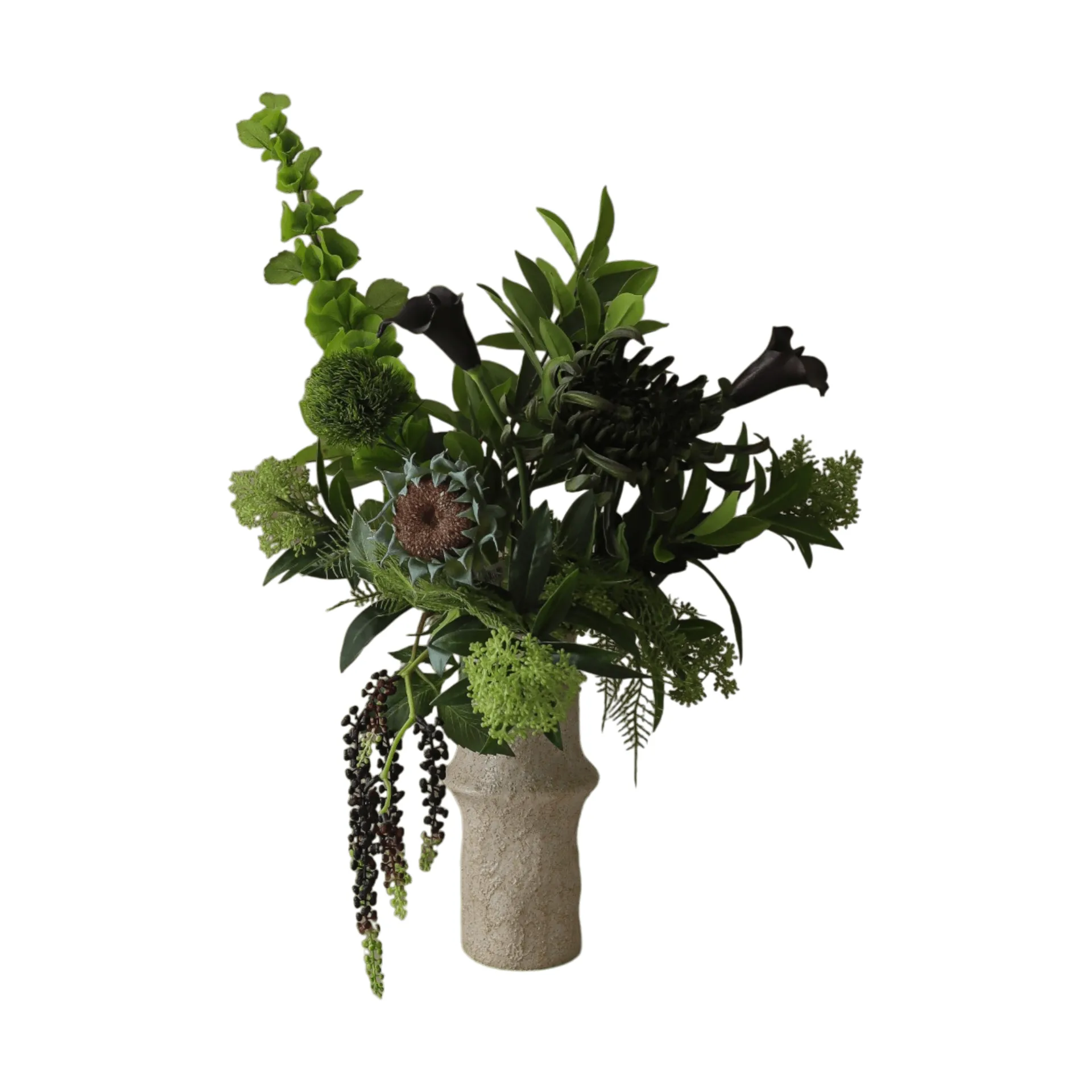 Bouquet artificiel Verdant Noir, Calla-chrysanthème araignée-tournesol d’automne, 92 cm, 13 pièces Botané