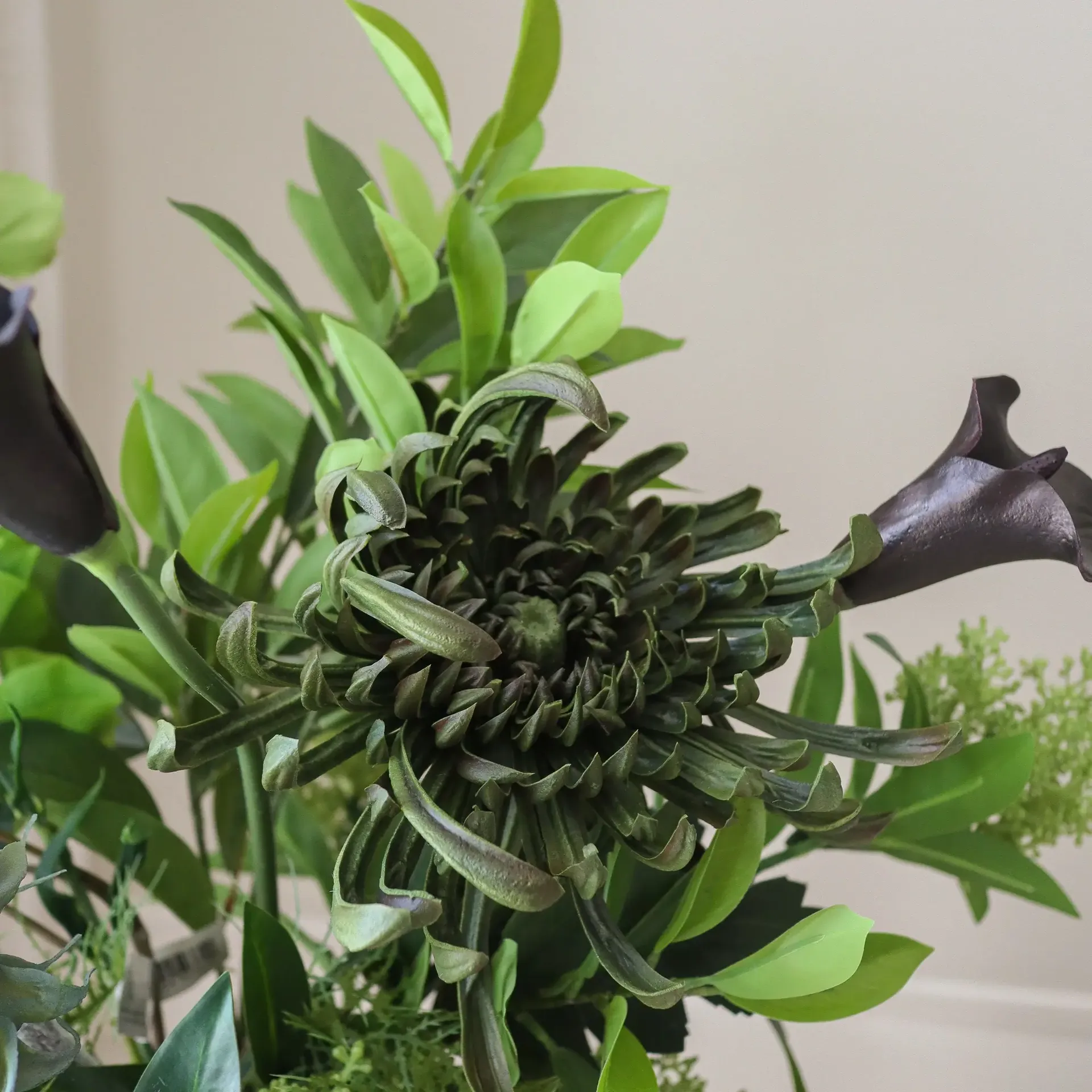 Bouquet artificiel Verdant Noir, Calla-chrysanthème araignée-tournesol d’automne, 92 cm, 13 pièces Botané